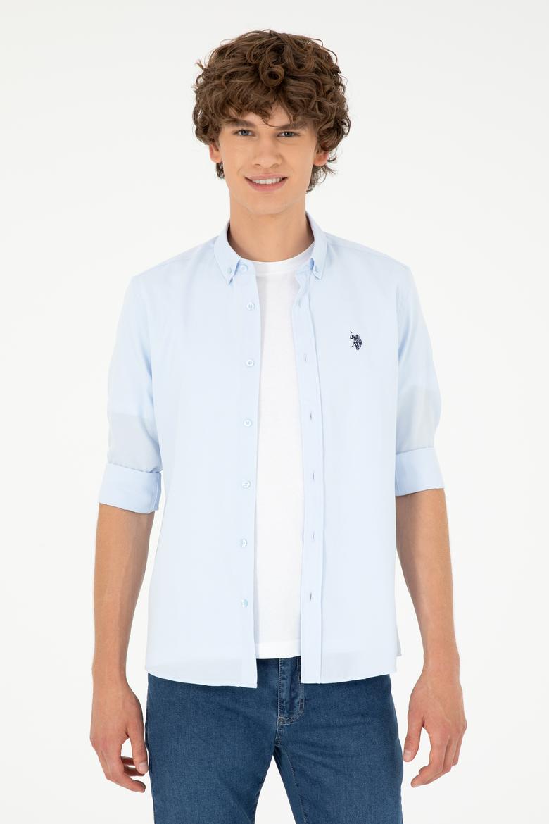Erkek Açık Mavi Uzun Kollu Basic Gömlek