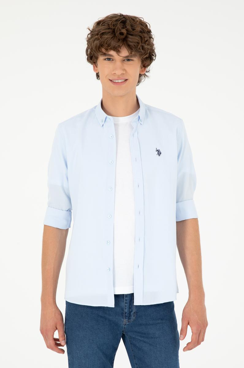 Erkek Açık Mavi Uzun Kollu Basic Gömlek