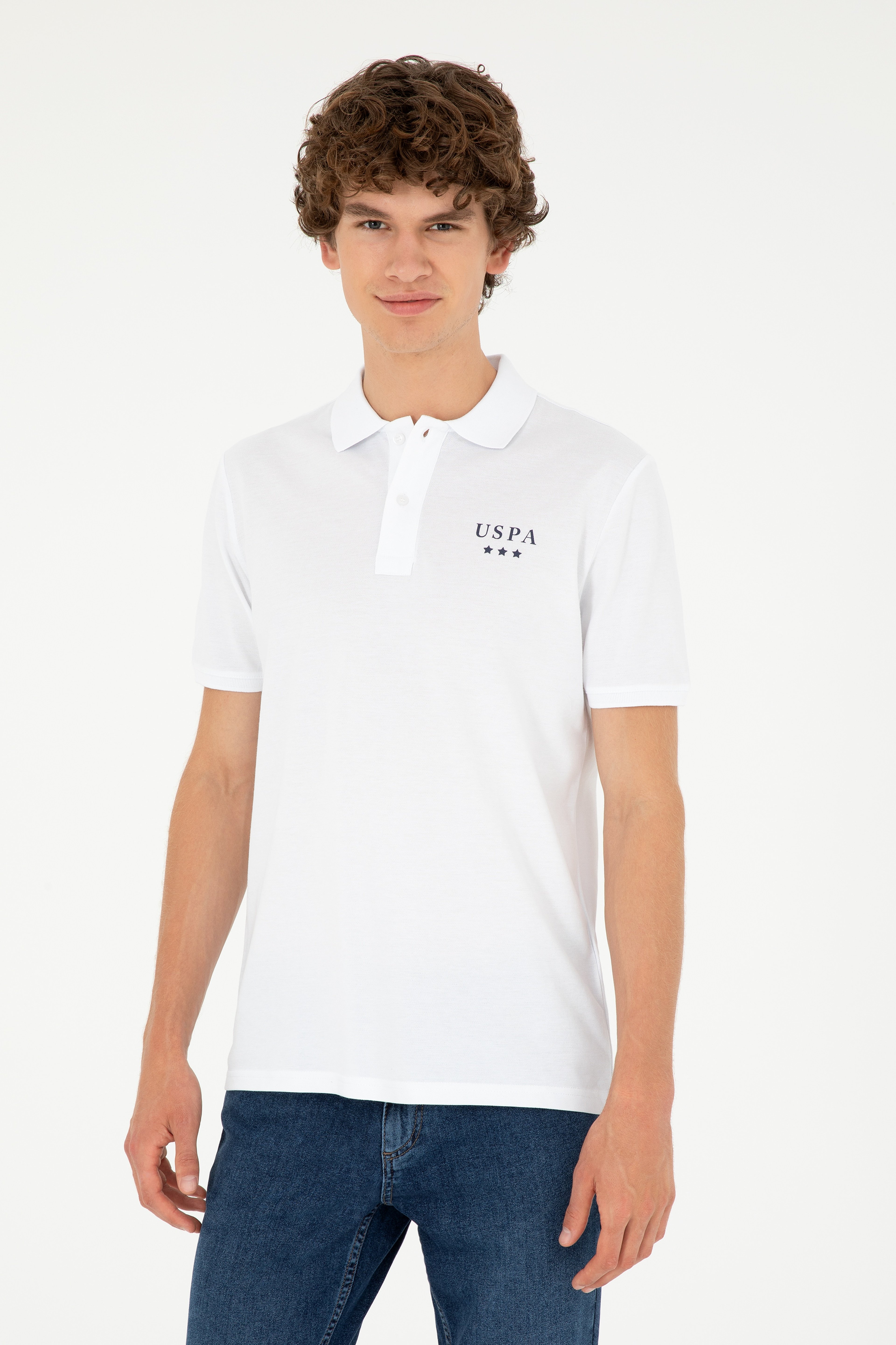 Erkek Regular Fit Polo Yaka Beyaz Tişört - Image 1