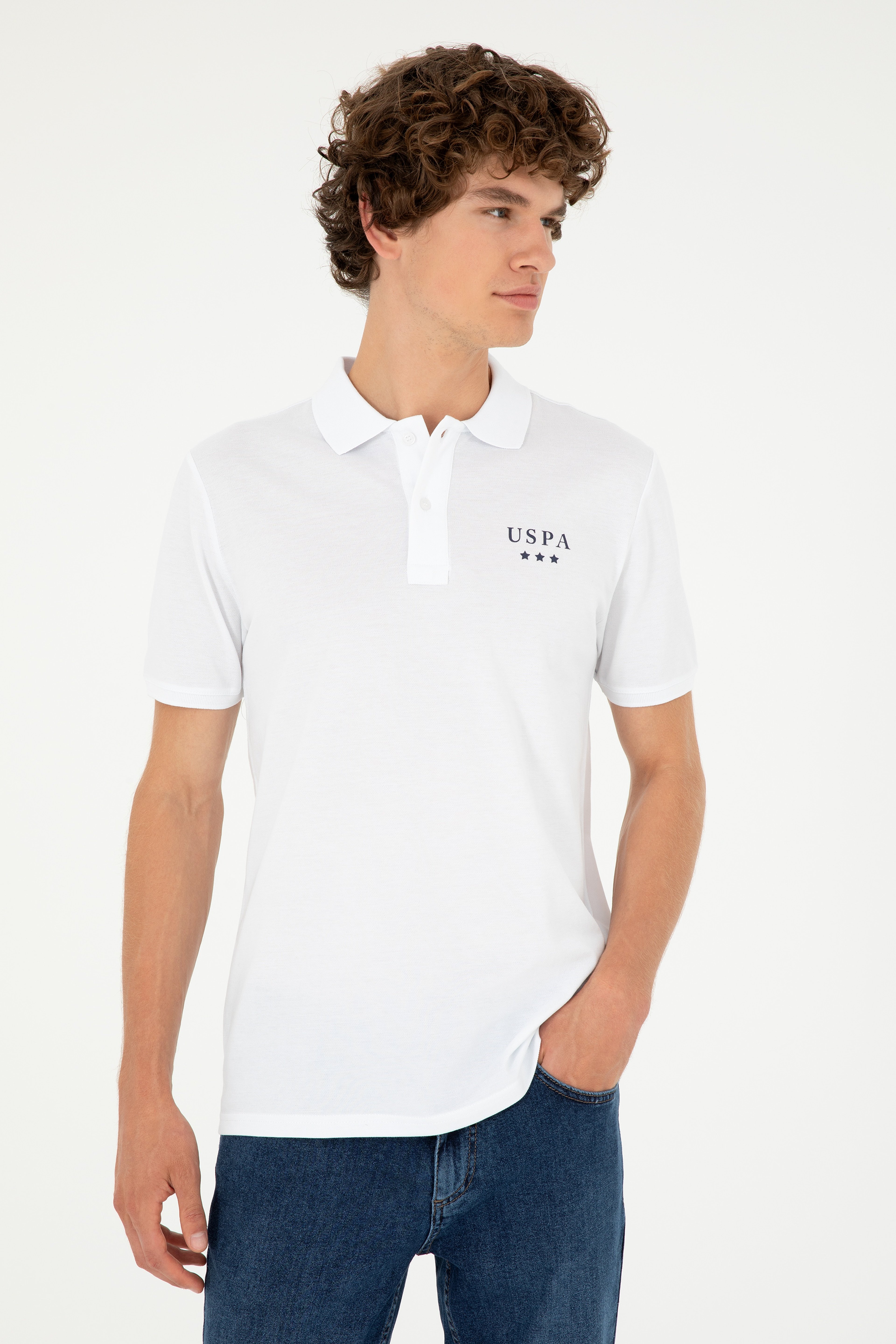 Erkek Regular Fit Polo Yaka Beyaz Tişört - Image 3