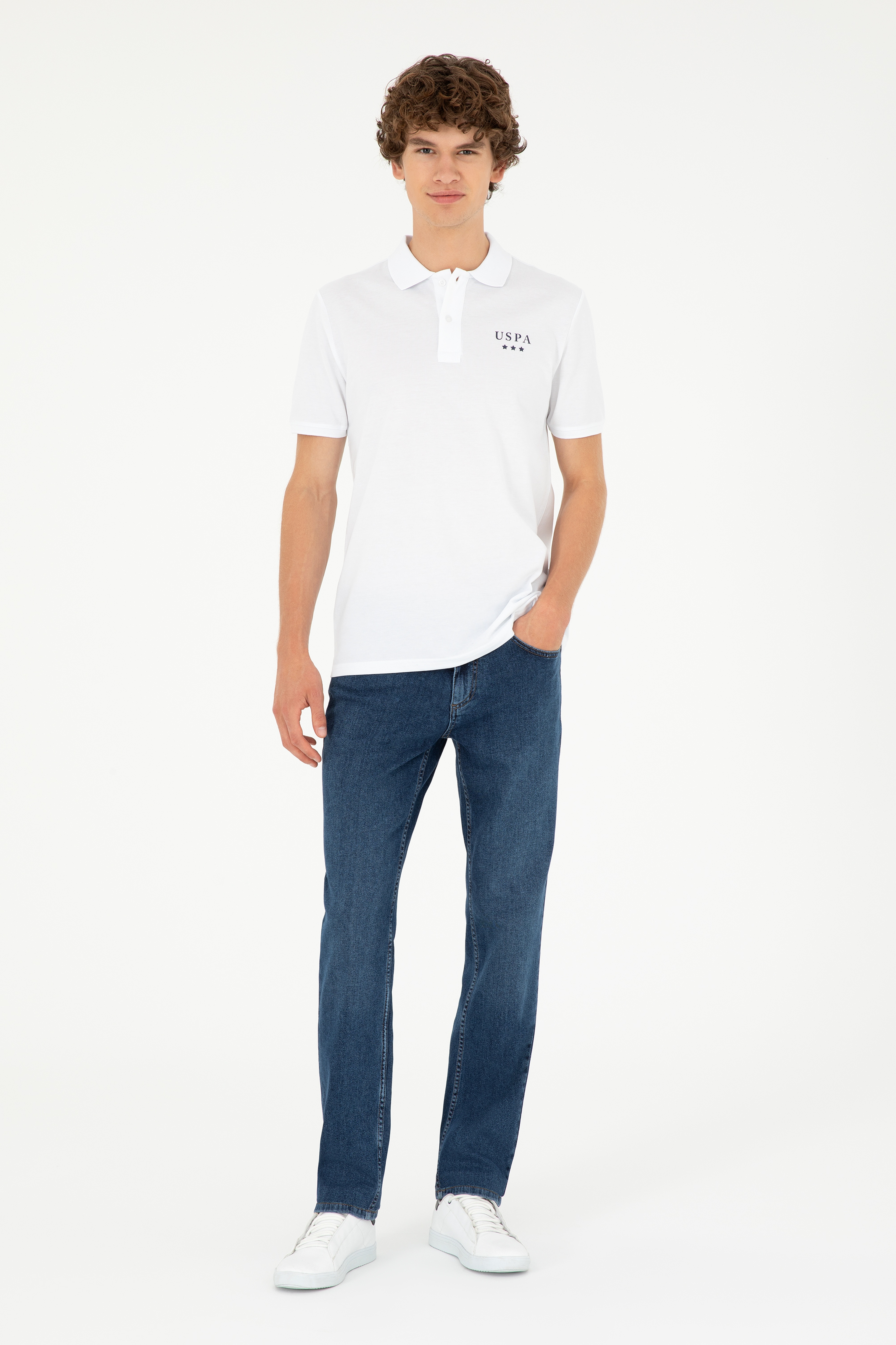 Erkek Regular Fit Polo Yaka Beyaz Tişört