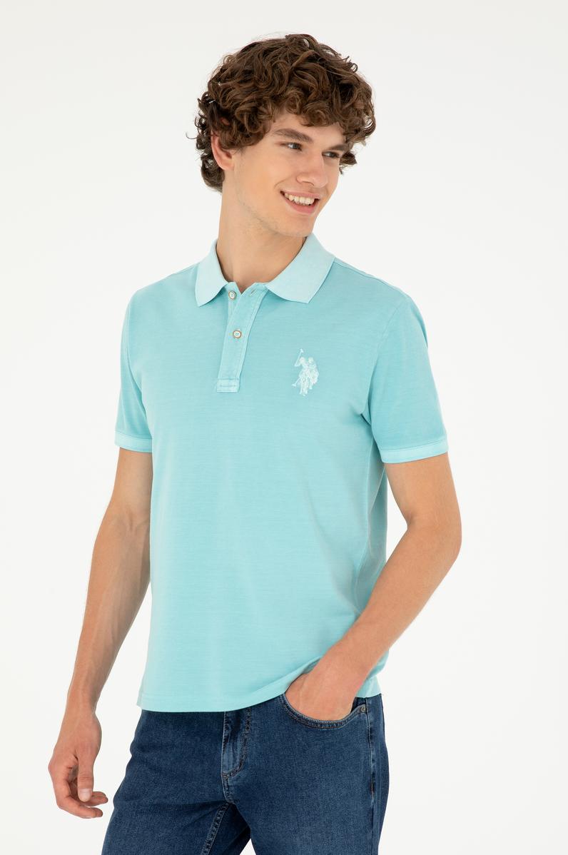 Erkek Slim Fit Polo Yaka Mint Basic Tişört