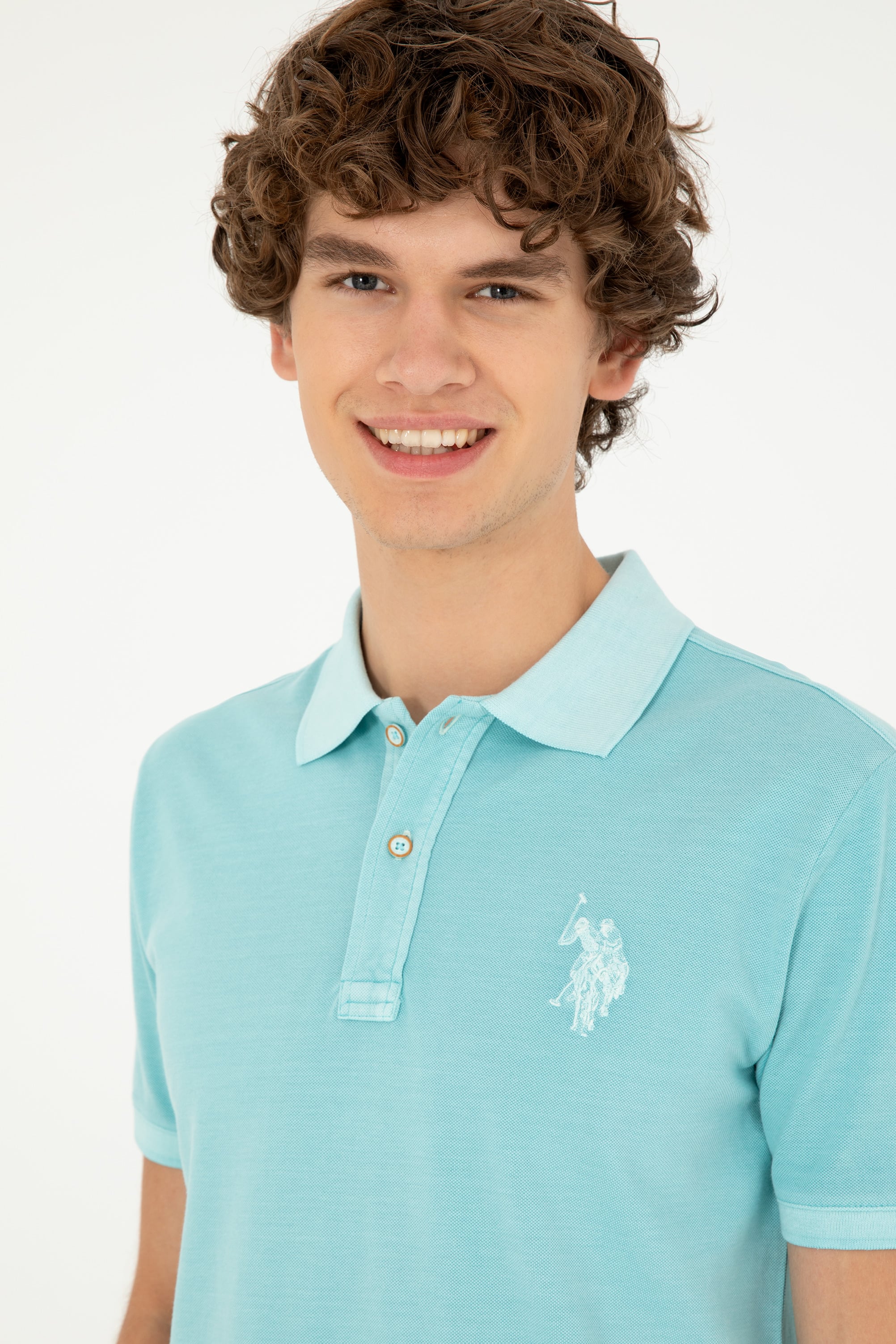Erkek Slim Fit Polo Yaka Mint Basic Tişört - Image 2