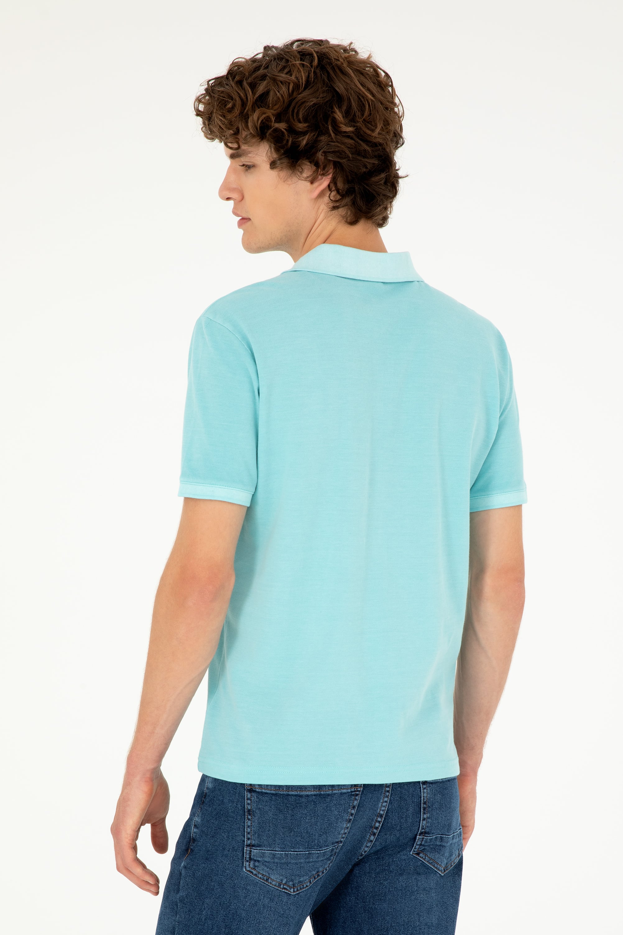 Erkek Slim Fit Polo Yaka Mint Basic Tişört