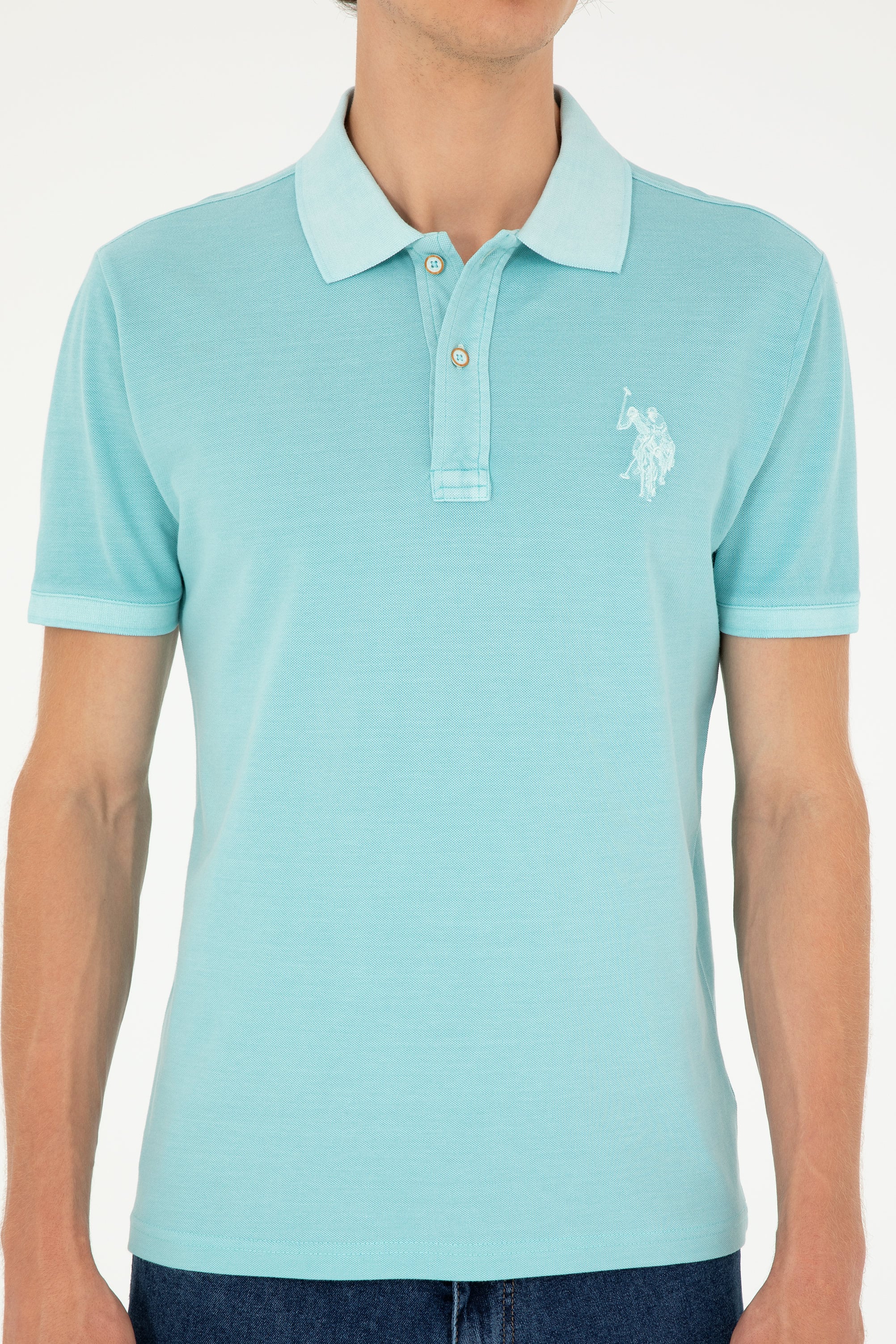Erkek Slim Fit Polo Yaka Mint Basic Tişört