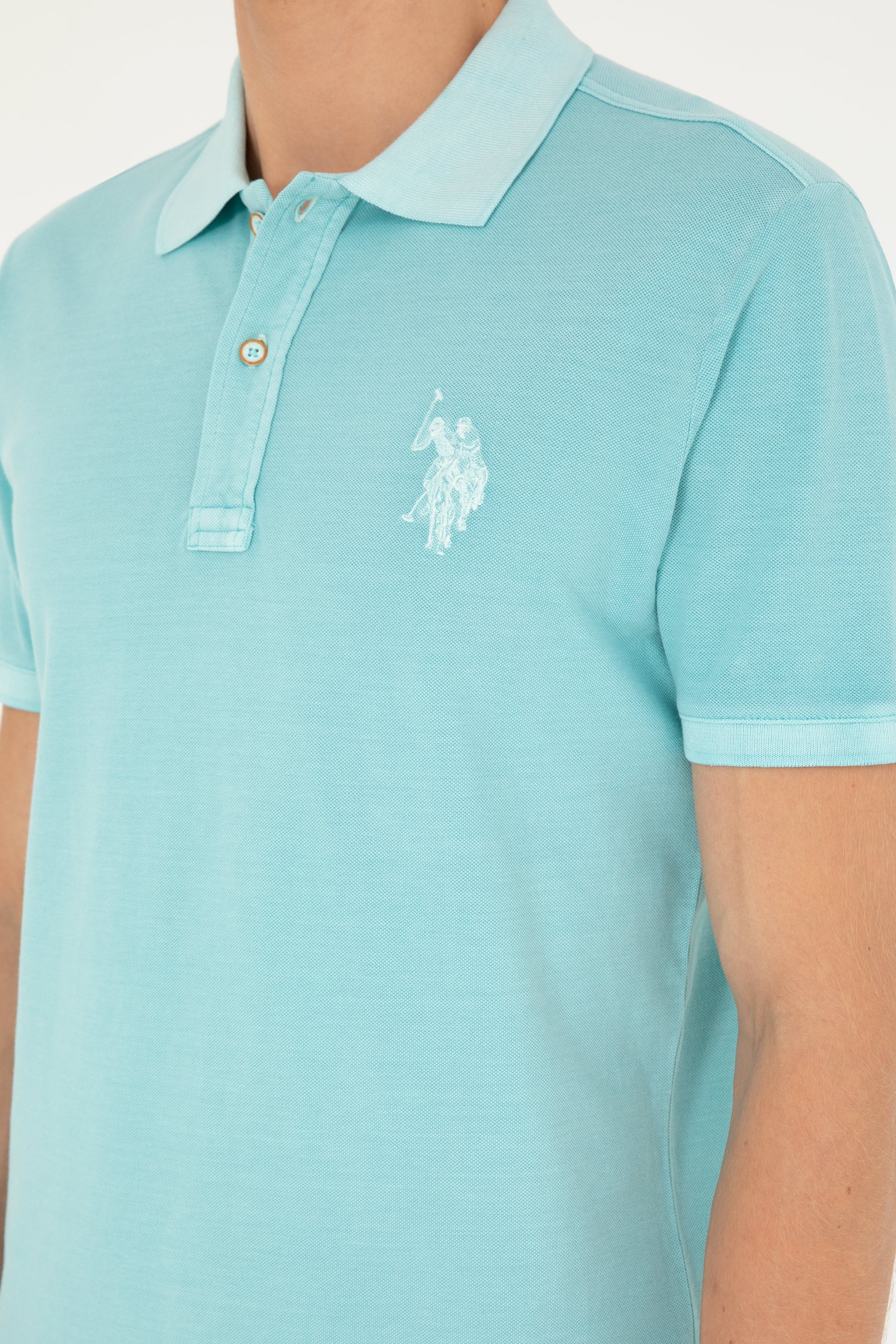 Erkek Slim Fit Polo Yaka Mint Basic Tişört