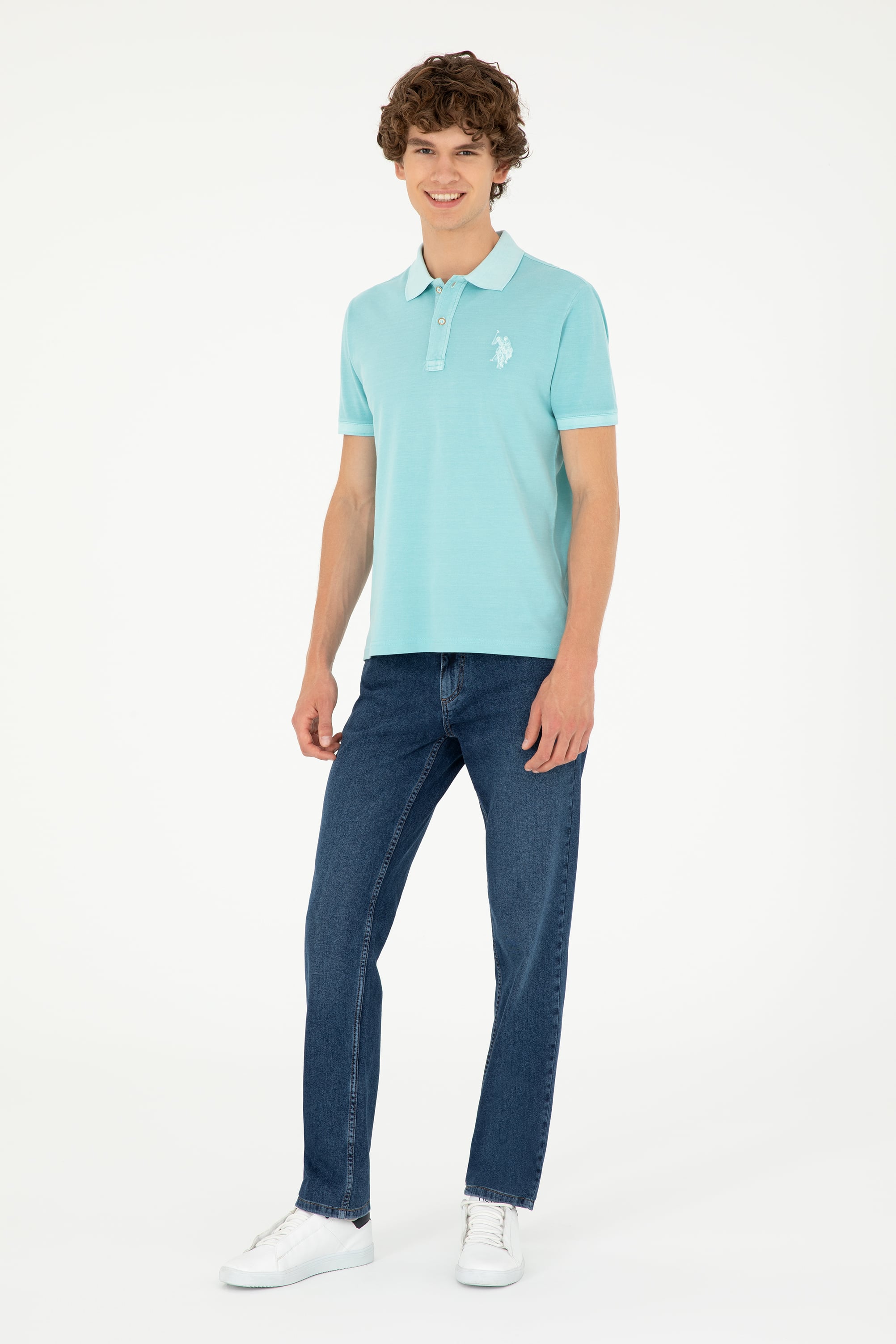 Erkek Slim Fit Polo Yaka Mint Basic Tişört