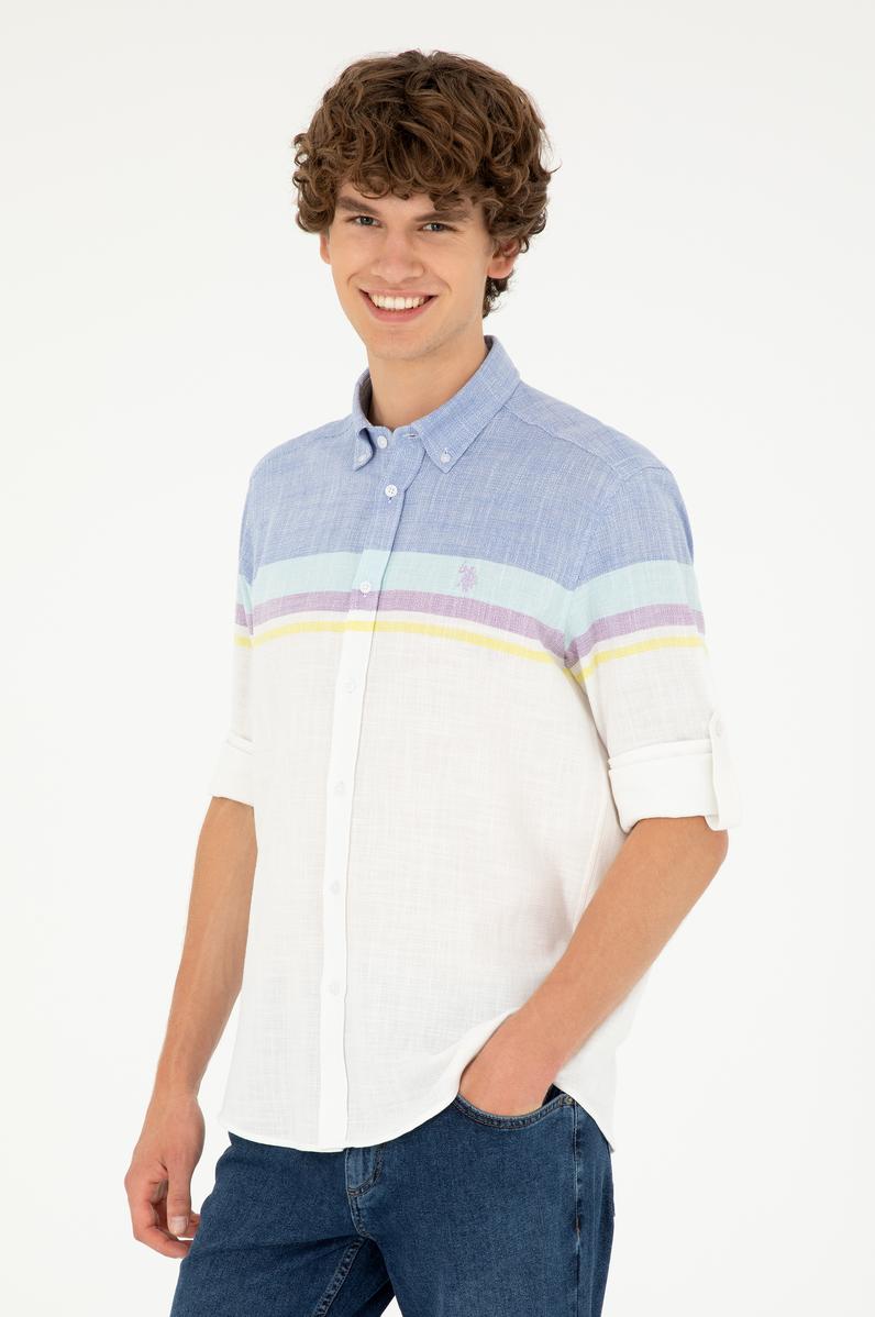 Erkek Saks Uzun Kollu Gömlek