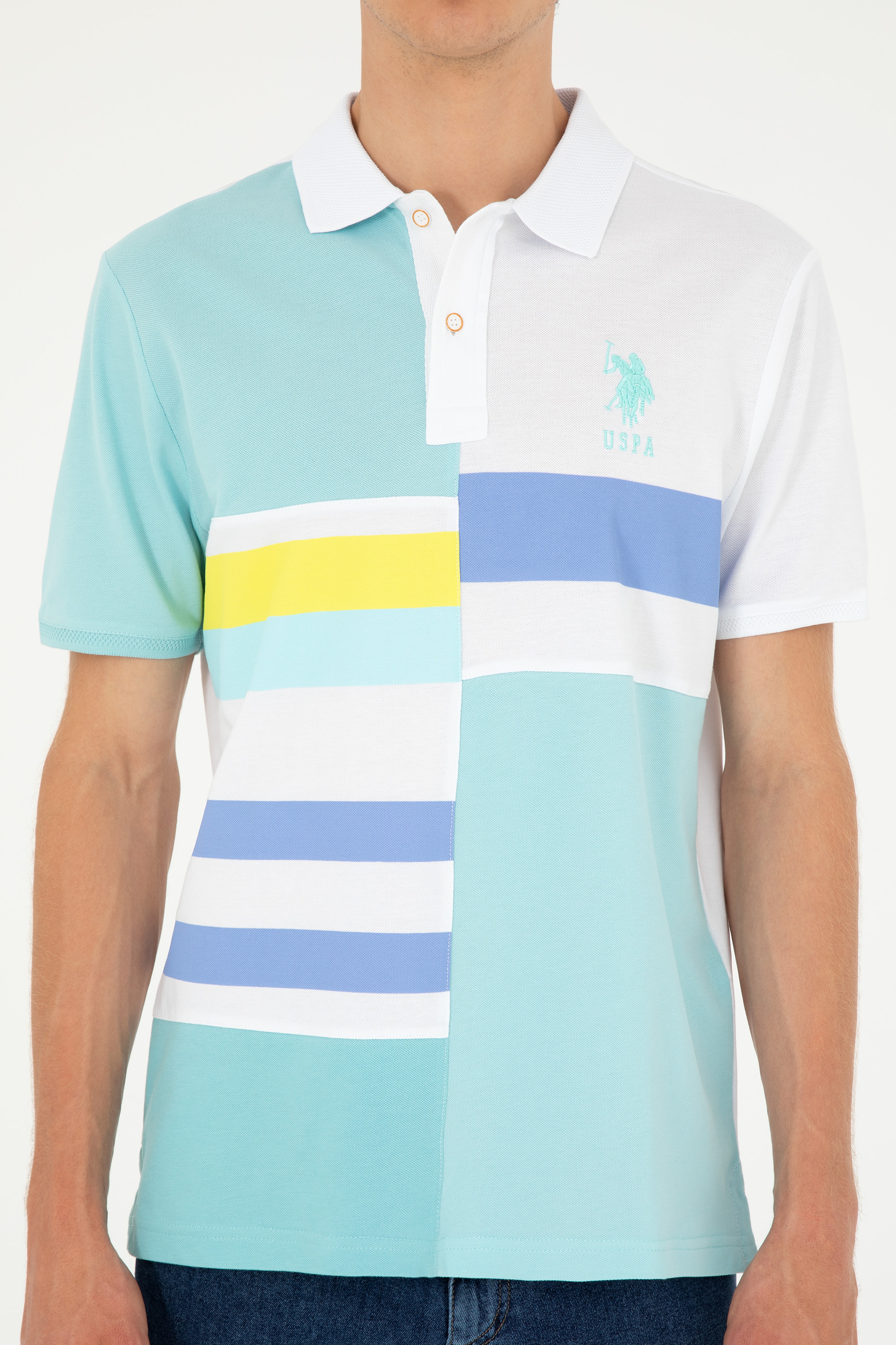 Erkek Regular Fit Polo Yaka Su Yeşili Tişört - Image 6