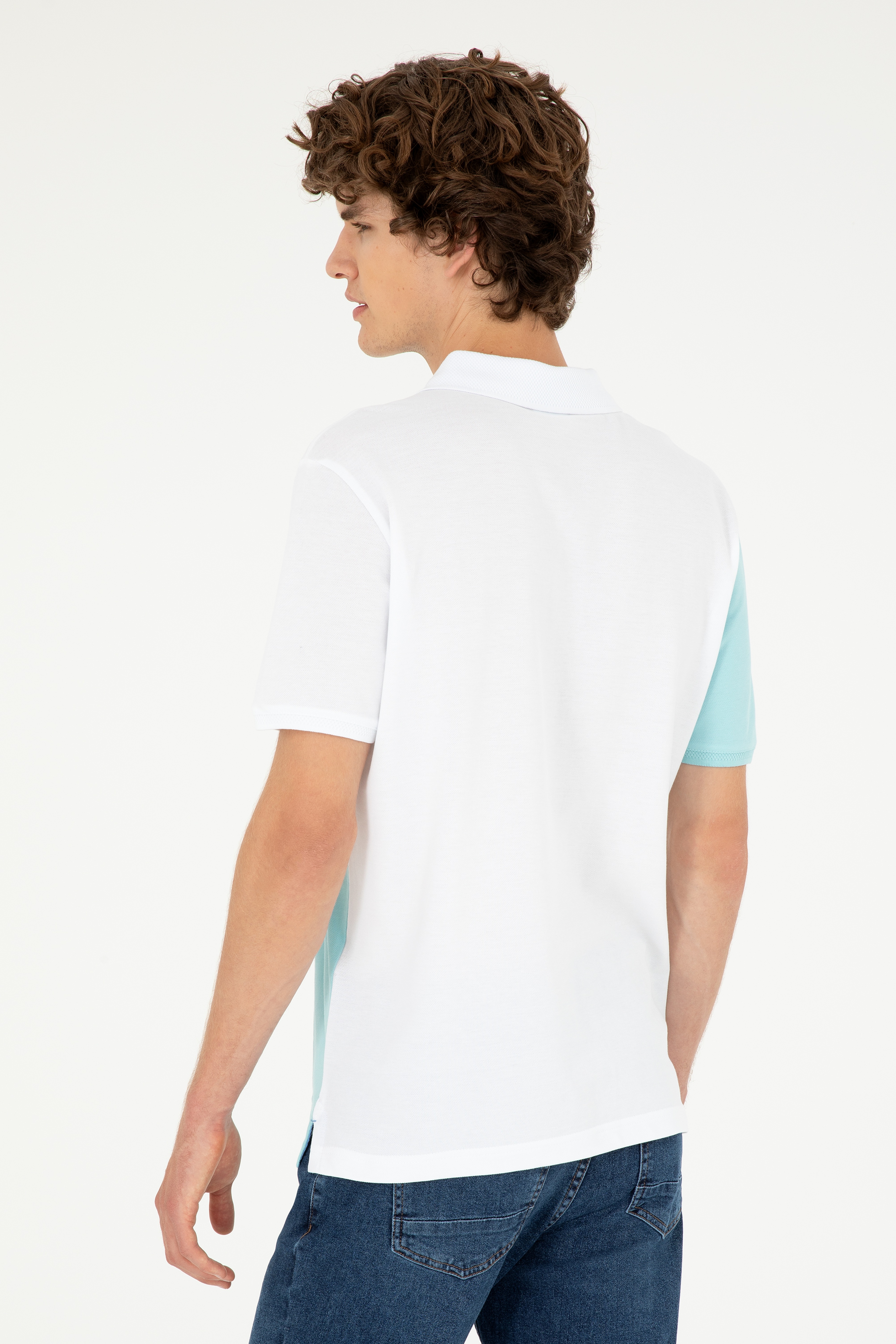 Erkek Regular Fit Polo Yaka Su Yeşili Tişört - Image 5