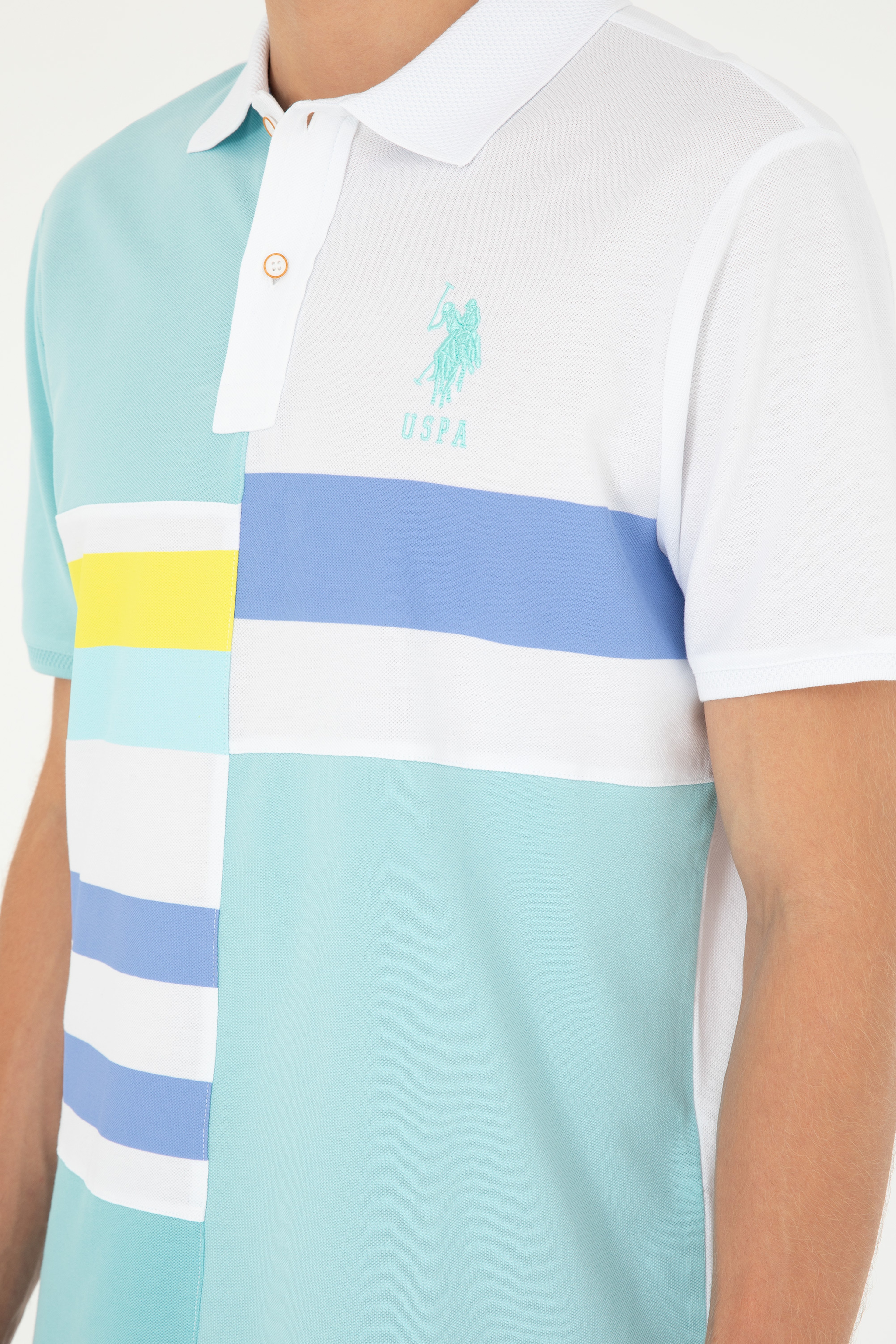 Erkek Regular Fit Polo Yaka Su Yeşili Tişört - Image 7