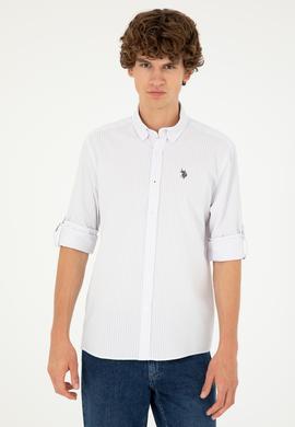 Erkek Lila Çizgili Beyaz Gömlek - 50288675025