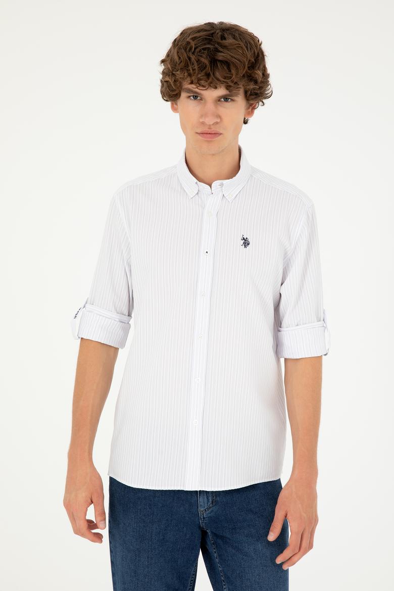 Erkek Lila Çizgili Beyaz Gömlek - 50288675025