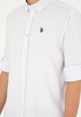 Erkek Lila Çizgili Beyaz Gömlek - 50288675025