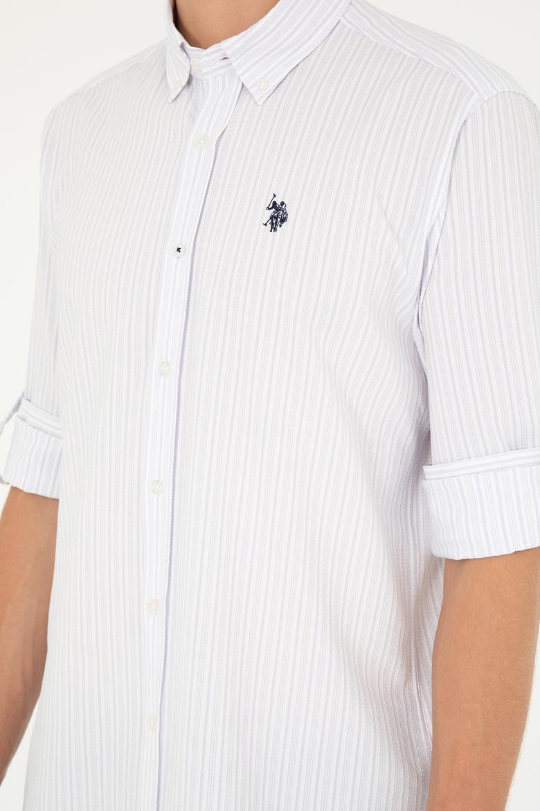 Erkek Lila Çizgili Beyaz Gömlek - 50288675025