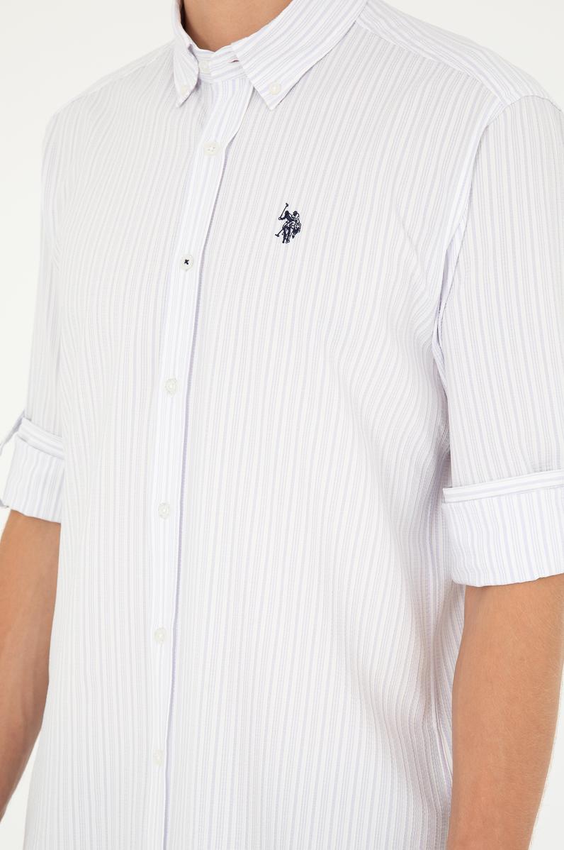 Erkek Lila Çizgili Beyaz Gömlek