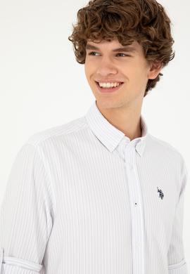 Erkek Lila Çizgili Beyaz Gömlek - 50288675025