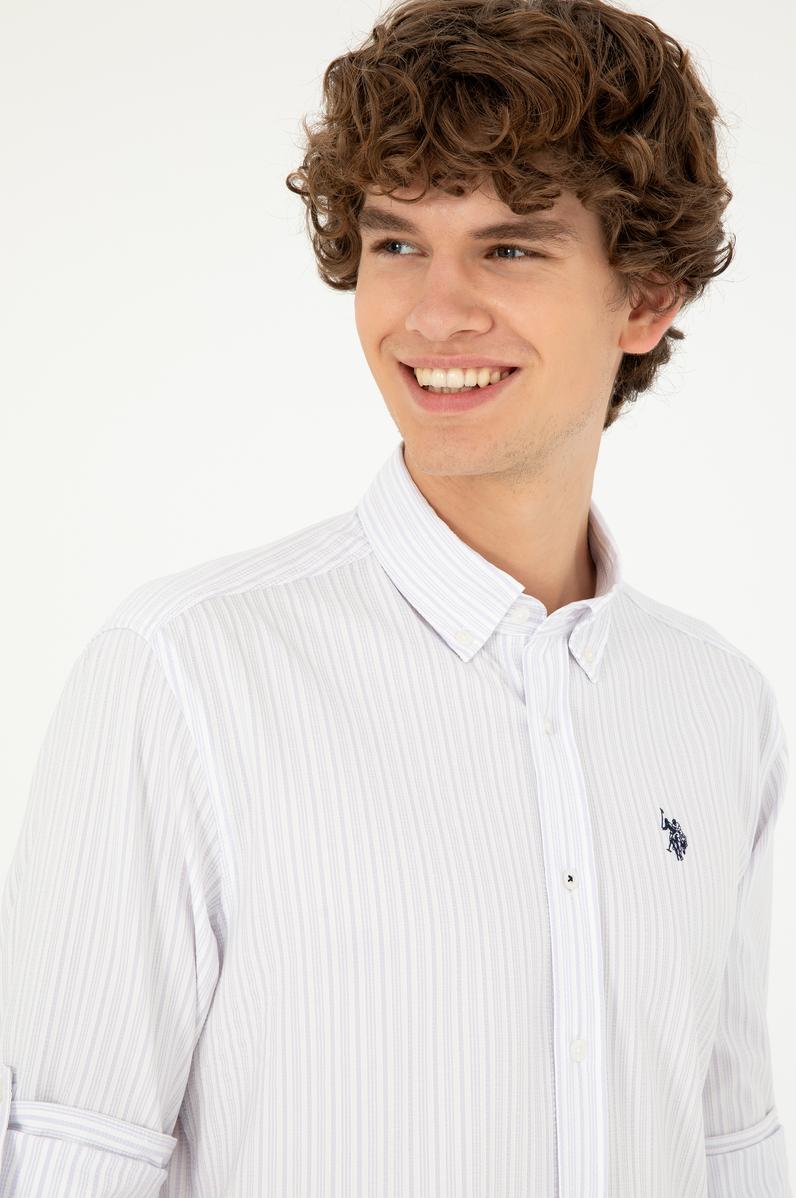 Erkek Lila Çizgili Beyaz Gömlek