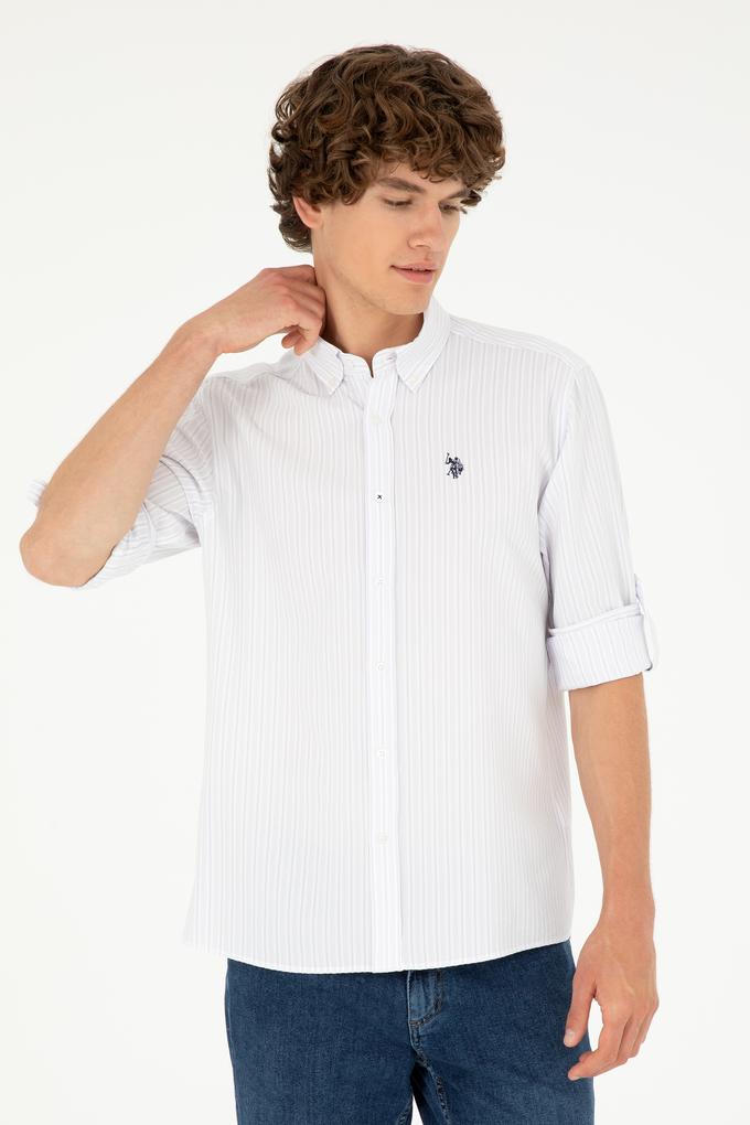 Erkek Lila Çizgili Beyaz Gömlek