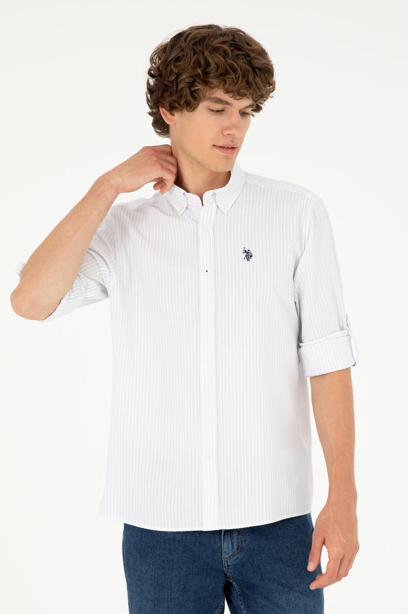 Erkek Lila Çizgili Beyaz Gömlek