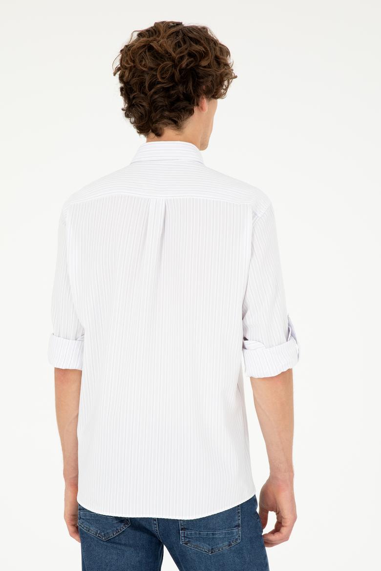 Erkek Lila Çizgili Beyaz Gömlek - 50288675025