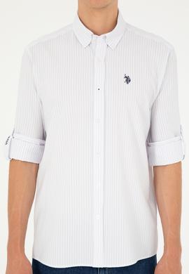 Erkek Lila Çizgili Beyaz Gömlek - 50288675025