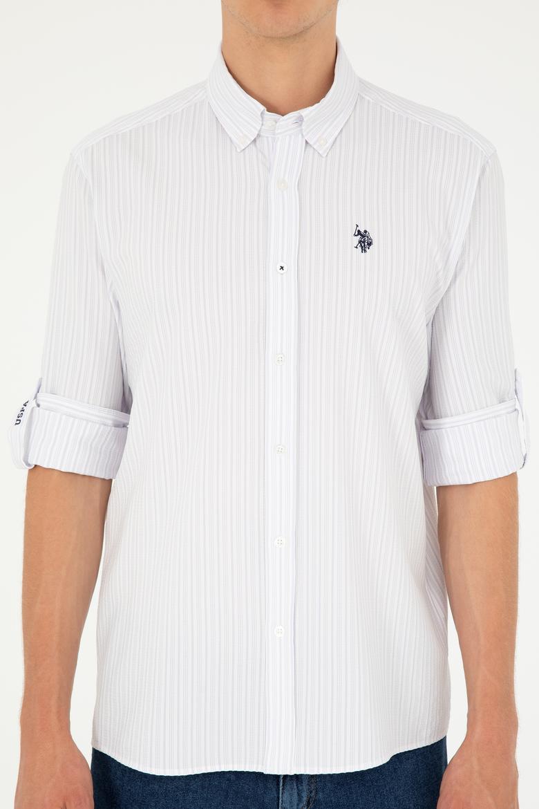Erkek Lila Çizgili Beyaz Gömlek - 50288675025