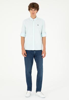 Erkek Su Yeşili Çizgili Gömlek - 50288675035