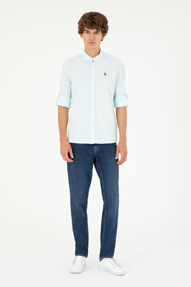 Erkek Su Yeşili Çizgili Gömlek - 50288675035