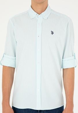 Erkek Su Yeşili Çizgili Gömlek - 50288675035