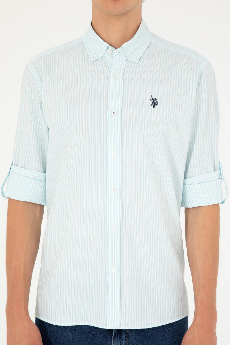 Erkek Su Yeşili Çizgili Gömlek - 50288675035