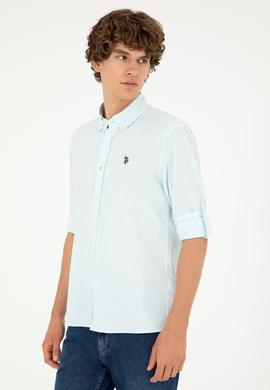 Erkek Su Yeşili Çizgili Gömlek - 50288675035