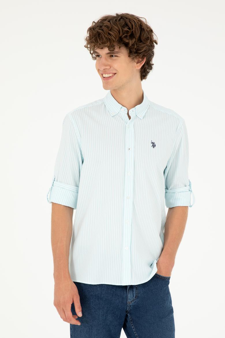 Erkek Su Yeşili Çizgili Gömlek