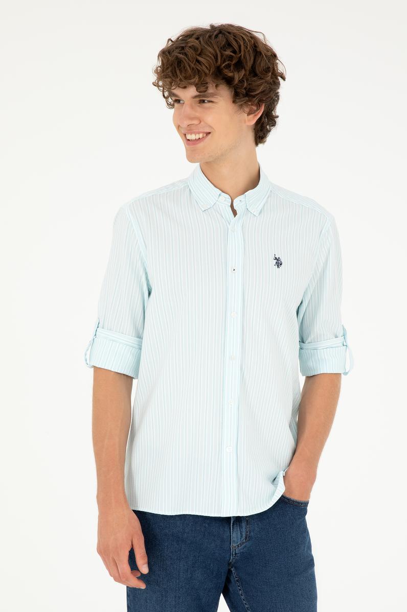Erkek Su Yeşili Çizgili Gömlek