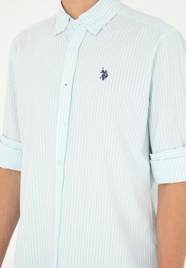 Erkek Su Yeşili Çizgili Gömlek - 50288675035