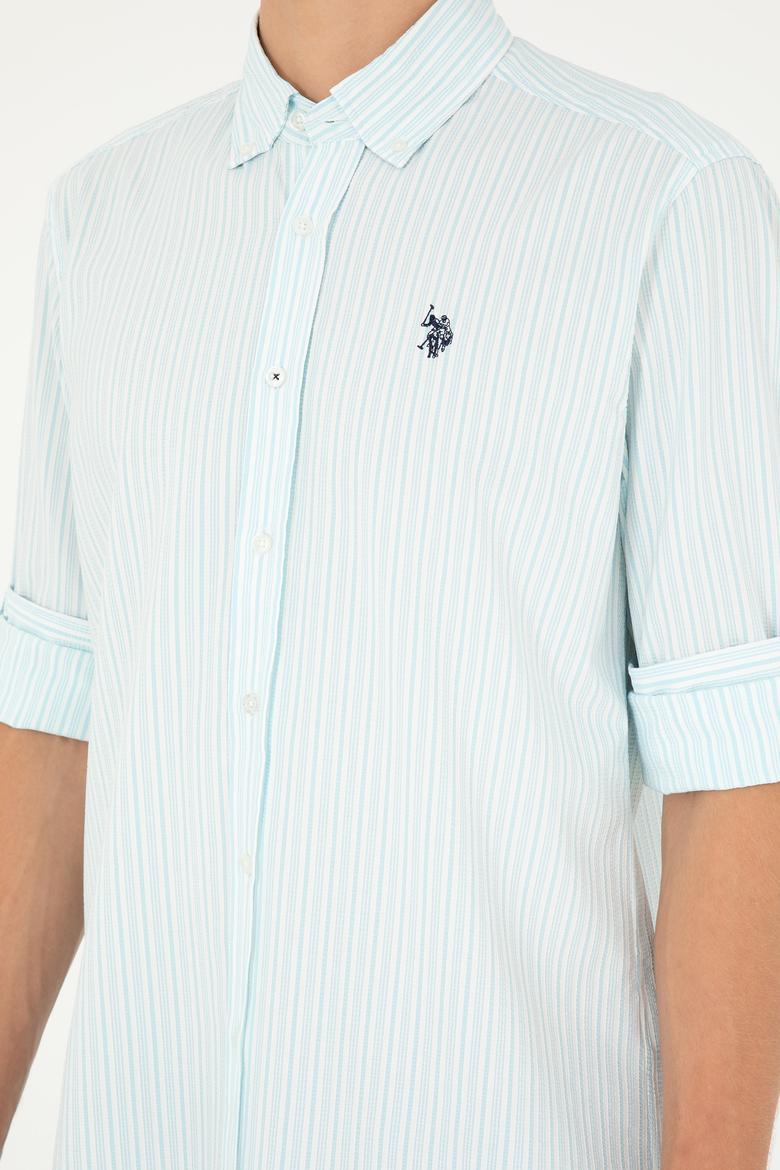 Erkek Su Yeşili Çizgili Gömlek - 50288675035