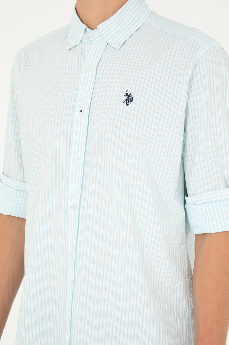 Erkek Su Yeşili Çizgili Gömlek