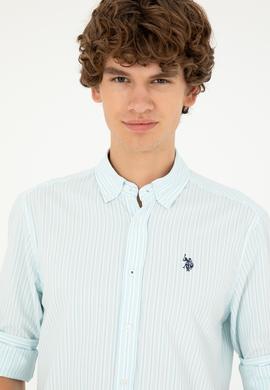 Erkek Su Yeşili Çizgili Gömlek - 50288675035