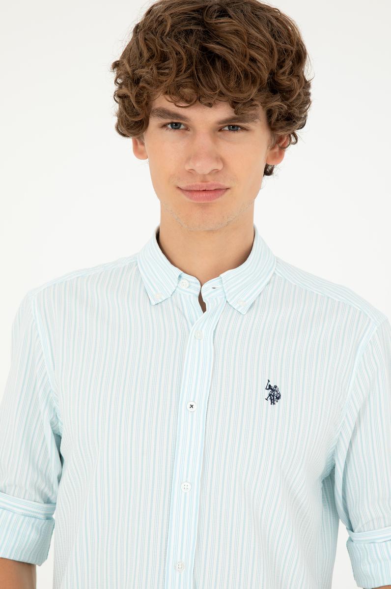 Erkek Su Yeşili Çizgili Gömlek