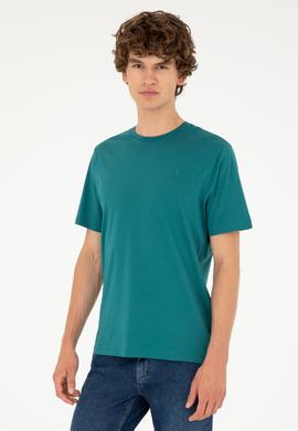 Erkek Regular Fit Bisiklet Yaka Koyu Yeşil Basic - 50294224063