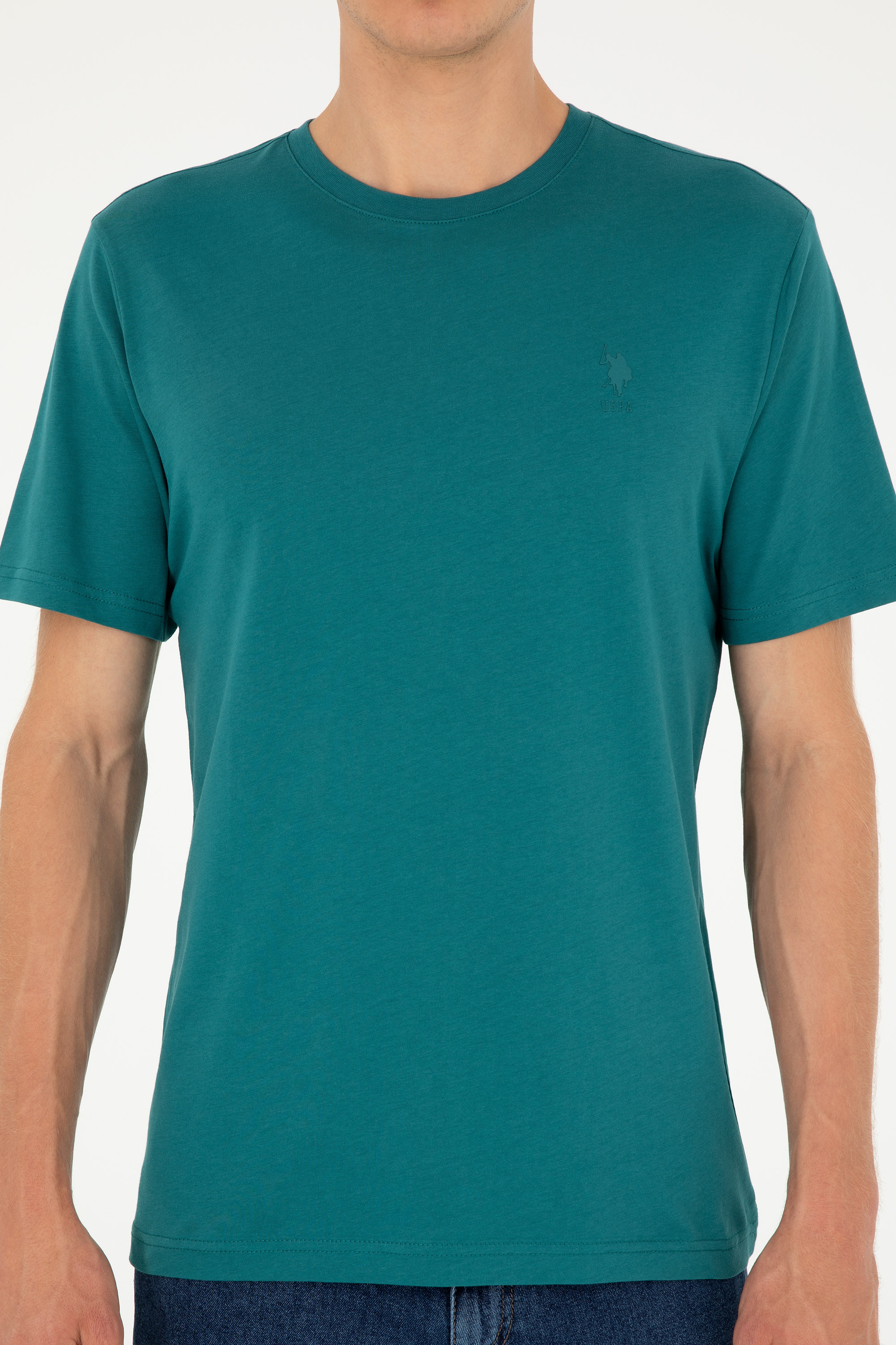 Erkek Regular Fit Bisiklet Yaka Koyu Yeşil Basic