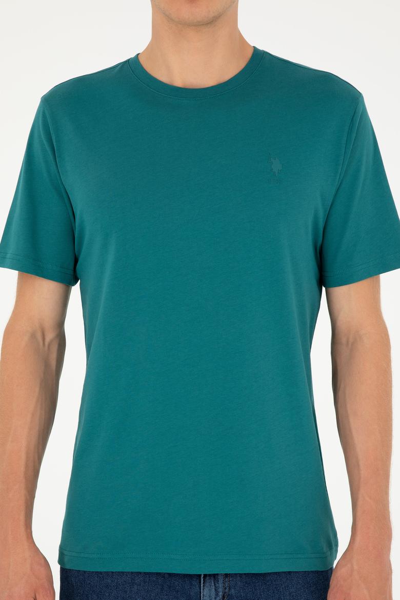 Erkek Regular Fit Bisiklet Yaka Koyu Yeşil Basic - 50294224063