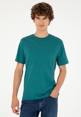 Erkek Regular Fit Bisiklet Yaka Koyu Yeşil Basic - 50294224063