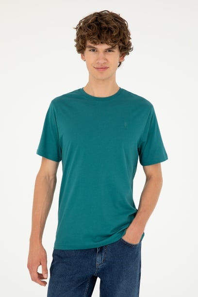 Erkek Regular Fit Bisiklet Yaka Koyu Yeşil Basic
