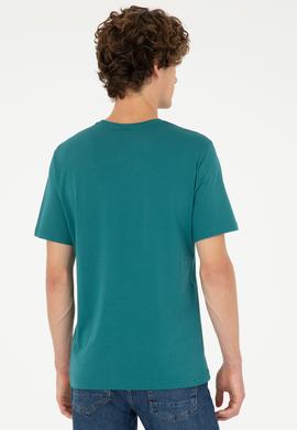 Erkek Regular Fit Bisiklet Yaka Koyu Yeşil Basic - 50294224063