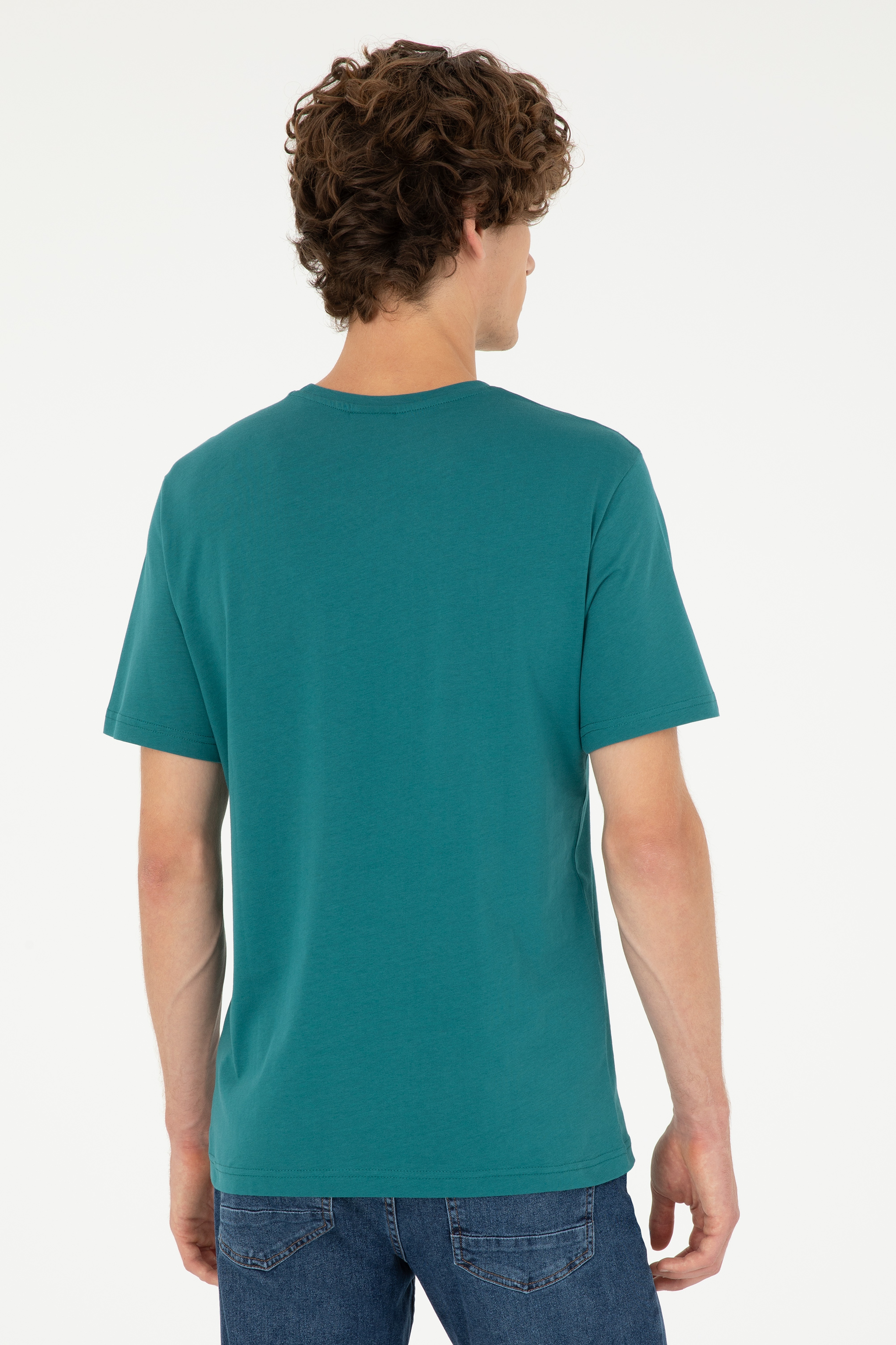 Erkek Regular Fit Bisiklet Yaka Koyu Yeşil Basic - Image 5