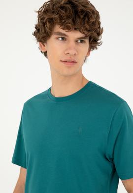 Erkek Regular Fit Bisiklet Yaka Koyu Yeşil Basic - 50294224063