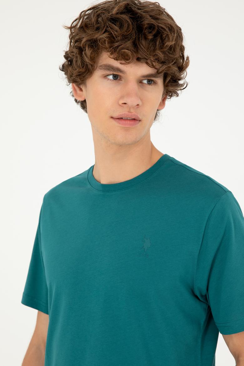 Erkek Regular Fit Bisiklet Yaka Koyu Yeşil Basic - 50294224063