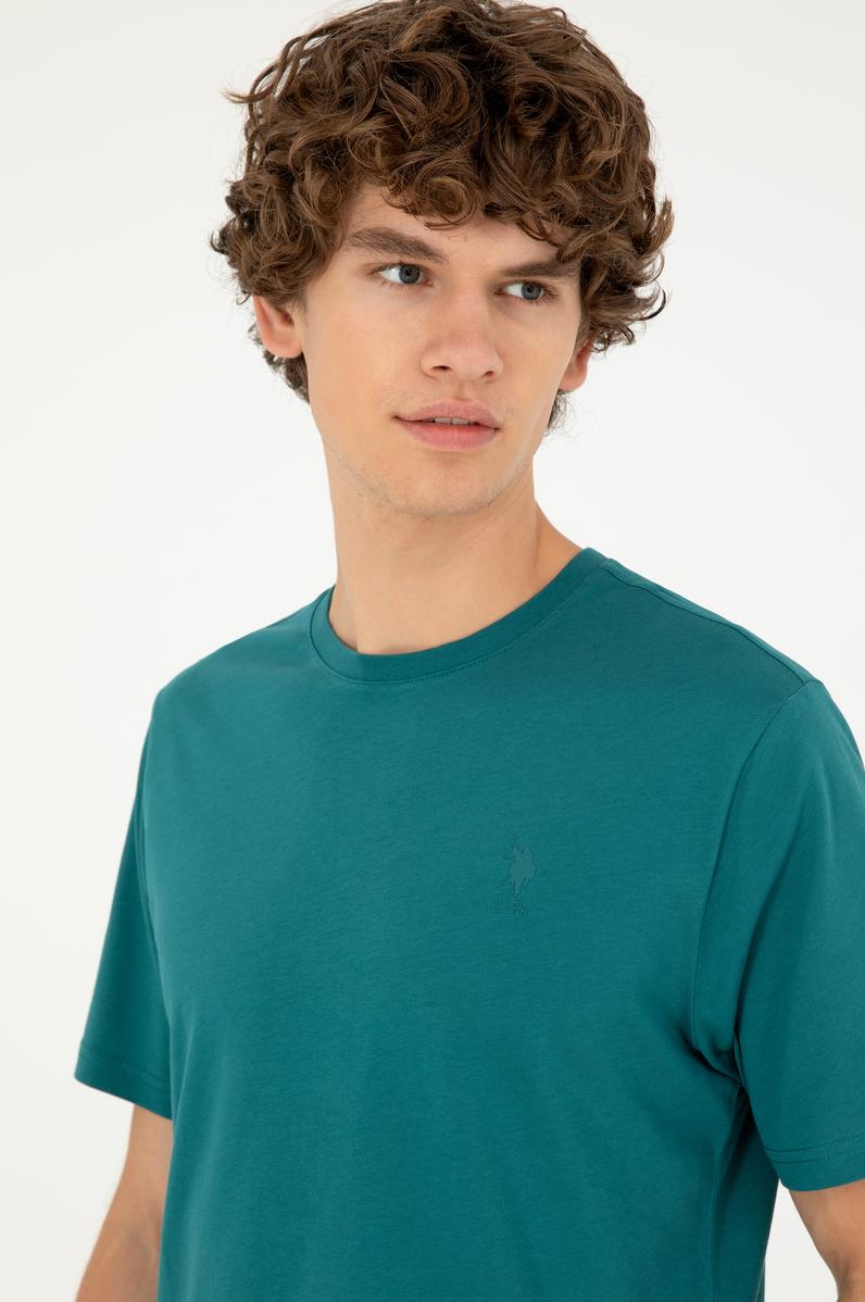 Erkek Regular Fit Bisiklet Yaka Koyu Yeşil Basic