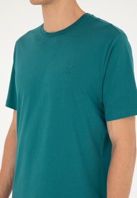 Erkek Regular Fit Bisiklet Yaka Koyu Yeşil Basic - 50294224063